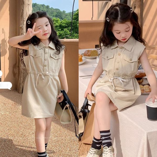 

Sleeveless ral Print Dress for Girls (2024 Summer), Wathet blue