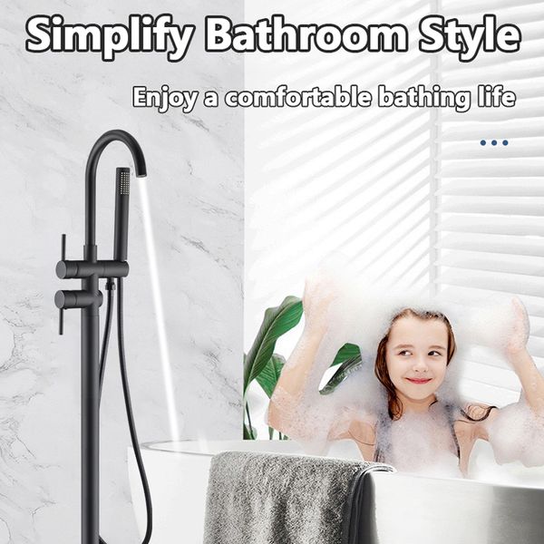 

Floor standing bathtub faucet brass bathtub faucet hot and cold water faucet 360 degree swivel water plating black