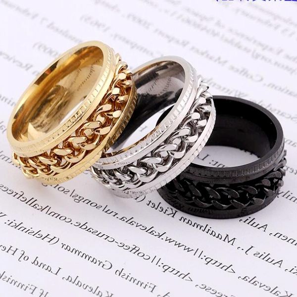 

Men Simple Ring Stainless Steel Ring Silver Gold Chain Ring Finger Ring Jewelry Wholesale Size 6-13