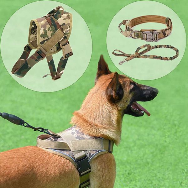

K9 Tactical Military Collar Harness And Leash Large Dog Training Walking Set Pet German Shepherd Maois For All Breeds, Black