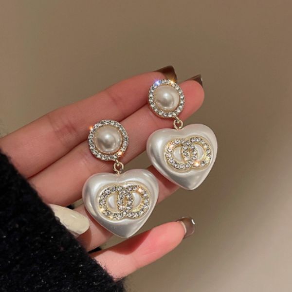 

Women Fashion Earrings Pearl Love Desinger Luxury Stud Dangle Crystal Rhinestone Gold Plated Jewelry Wedding Party Gift