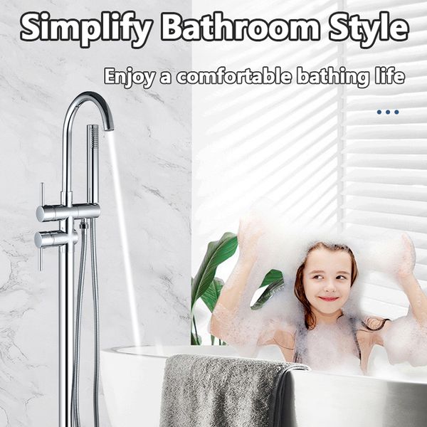 

Floor standing bathtub faucet brass faucet hot and cold water faucet 360 degree swivel electroplated silver