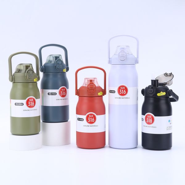 

New 316 stainless steel sports outdoor large capacity portable handle kettle double-layer with lifting rope insulated cup, Cyan