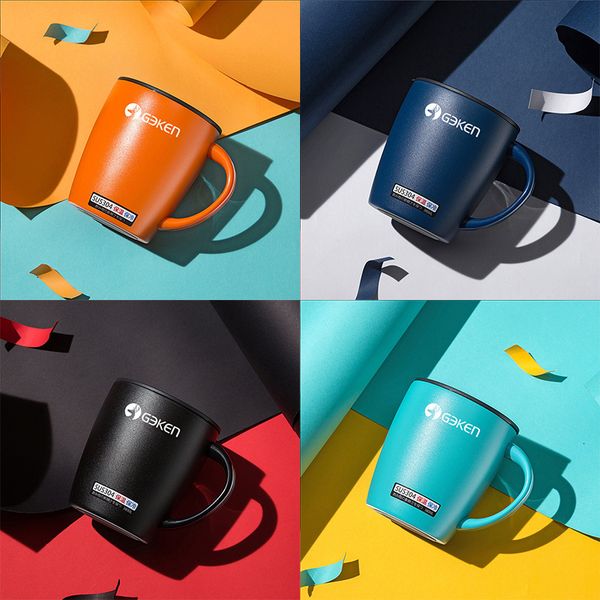 

ron colored stainless steel mug with lid for drinking office and home coffee fashionable couple water cup, Orange