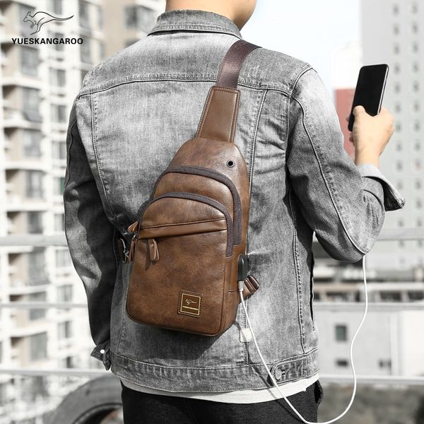 

Trend leather men shoulder bags 2 colors simple waterproof Joker mens backpack outdoor sports casual leather chest bag three layer fashion handbag wholesale, Black