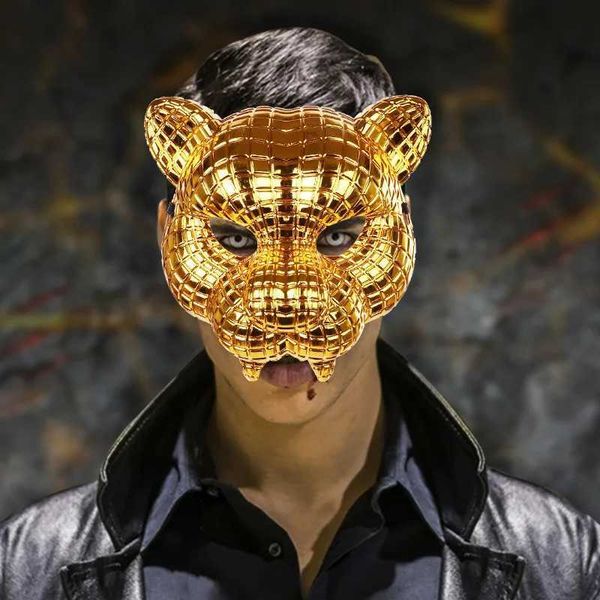 Halloween Carnival Party Animal Horror Mask Golden Leopard Masquerade Cosplay Party Photo Props Costume Accessories Y240829