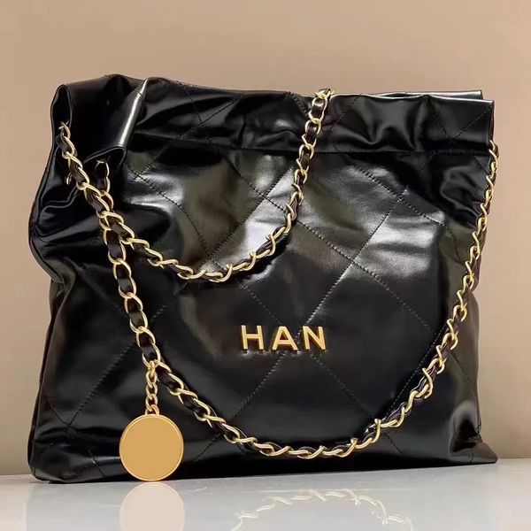 

100% Designer bag Genuine Chain Shoulder Bags Brand Designer Fashion Women Oil Wax Leather Shopping Tote Purses and Handbags Casual Large Capacity Bucket Bag 2382, Black