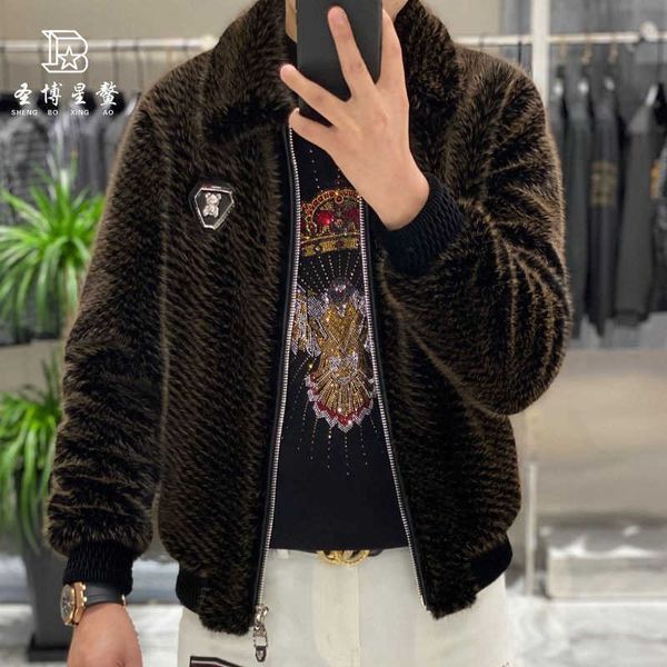 Men's Fur Faux Fur Mai Sui Mens Mink Coat 2023 New Style Fur Integrated Fashion Light Luxury Large Thickened Warm Mens Mink Fleece Coat H240823 H240829