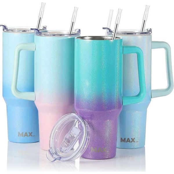 

40 oz Tumbler Handle Straw Lid Insulated Reusable Stainless Steel Travel Mug Keeps Drin Cold up 34 Hours Leakproof Bottle Water Iced Tea Coffee Smoothie More, Yellow