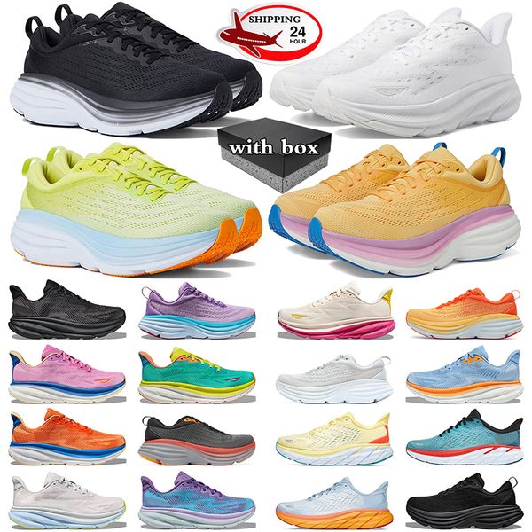 

With Box mens sneakers one clifton 9 bondi 8 designer running shoes Triple Black White Red Green Hot Coral womens trainers sports outdoor