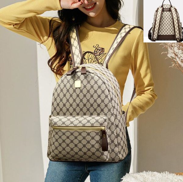 

Fashionable womens backpacks multifunctional padded leather backpacks elegant atmosphere plaid handbag college style color matching fashion student bag 2 colo, Brown