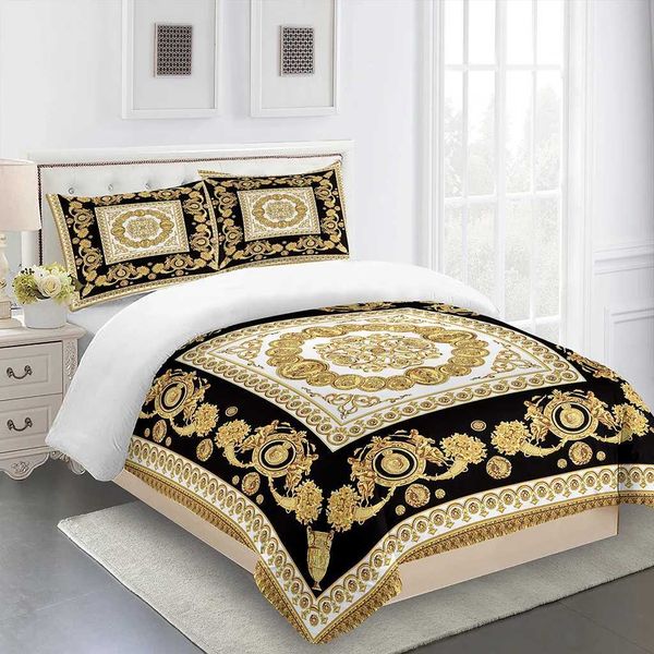 

Golden Baroque Chain Lion 3D Duvet Cover Set - urious Down Comfort Bedding, T240829, White
