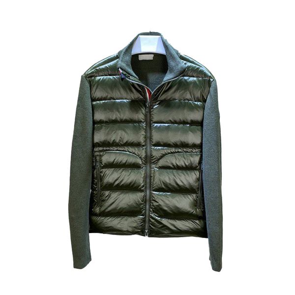 

winter jacket mens pufferjacke stand collar designer jacket womens down coat wool knitting splicing design parka jacket thin slim parkas green black color size s-xl