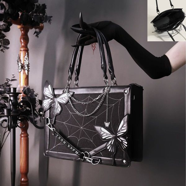

Fashionable womens tote bag dark Gothic butterfly handbag large transparent compartment fashion shoulder prepuce with dotted maze pattern chain bag wholesale, Gold