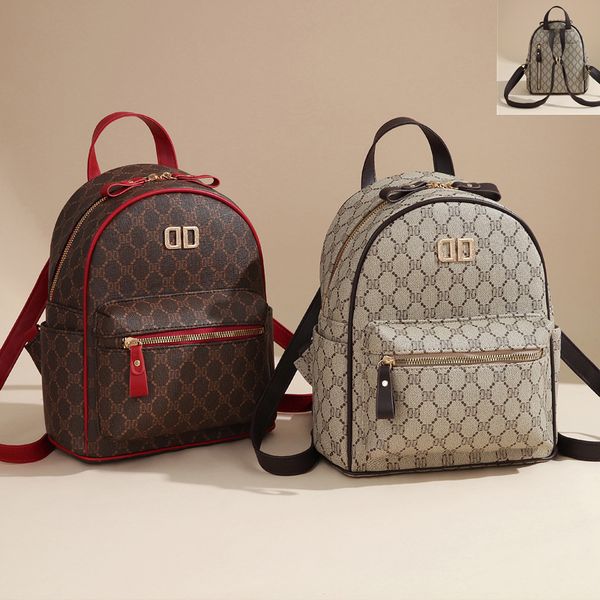

Classic womens backpacks go out shopping and travel leisure backpacks thickened printed leather shoulder bag elegant retro letters bucket bag fashion handbag, Brown