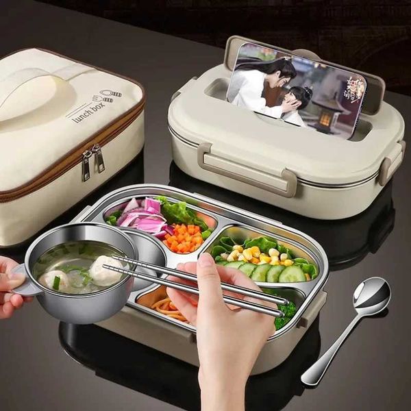 

304 Stainless Steel Company Insulated Lunch Box Office Staff Student Sealed Portable Bento Microwave Heated Food ContainerX240831, Sky blue