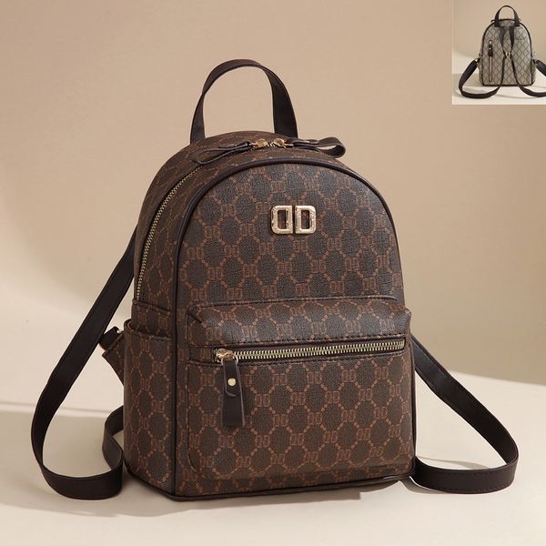 

Western womens backpacks go out shopping and travel leisure backpacks thickened printed leather shoulder bag elegant retro letters bucket bag fashion handbag, Grey