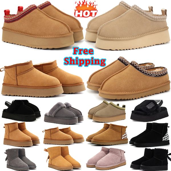

Free Shipping 2024 tazz tasman Australia boots Designer clog Womens Classic Bow Fur platform Winter snow boot brown Black Grey pink Chestnut women size 35-43, Olive
