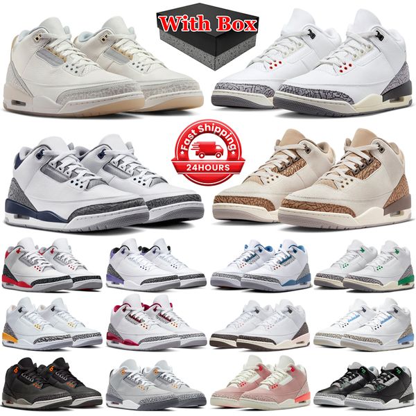 

With box 3s jumpman 3 basketball shoes White Cement Reimagined Ivory Midnight Navy Palomino Fire Red Wizards Pine Green Glow Fear mens trainers sports sneakers, 31