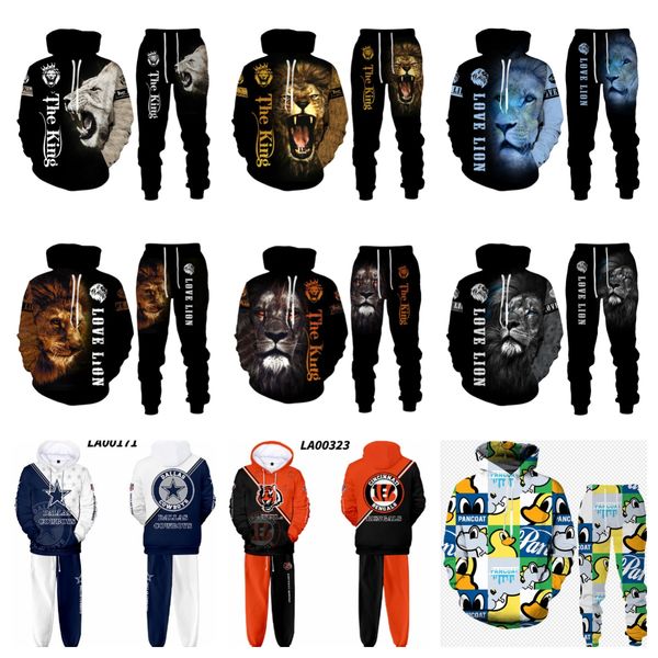 

Lion King digital printed mens hoodie sweatpants suit casual wear sportswear long sleeves, Multi