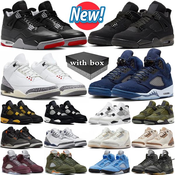

With box jumpman 4s 5s 3s basketball shoes men woman 4 Bred Reimagined 5 Olive Military Black Cat Ivory White Cement fear Midnight Navy trainers mens sports sneakers, 15