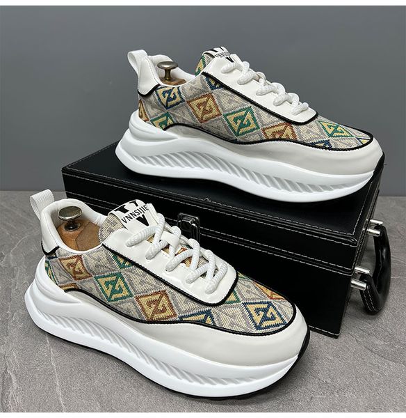 

White 2024 Fashion Men Black Sneakers Platform Leather Shoes Lightweight Breathable Chunky Male Casual Zapatillas Hombre 674, Gold