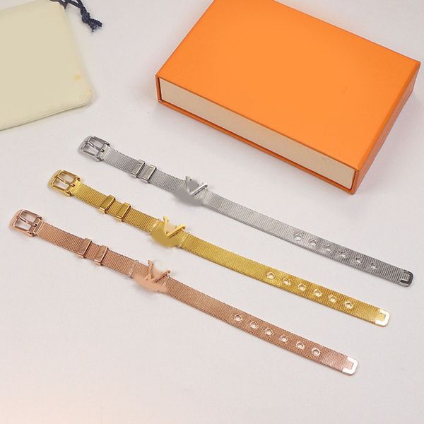 

Letter Watchband knit Belt Bracelets Gold Silver Plated Stainless Steel Bangle Chain Luxury Brand Designer Women Men Wristband Cuff Fashion Jewelry Accessories