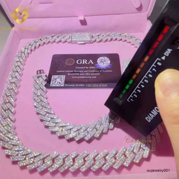 

designer jewelry necklace chains for men chain 15mm moissanite bracelet men silver cuban link chain pass diamond tester GRA VVS moissanite cuban necklace