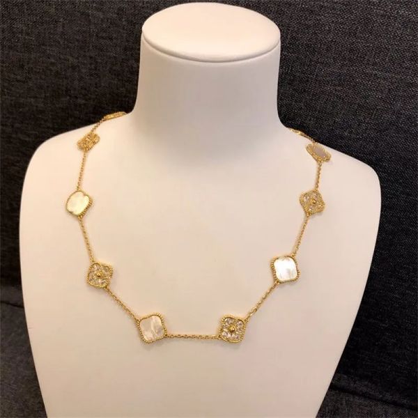 

designer necklace 10 Diamond Fashion Classic Clover Necklace Charm 18K Rose Gold Silver Plated Agate Pendant for Women&Girl Valentine's Engagement designer Jewel