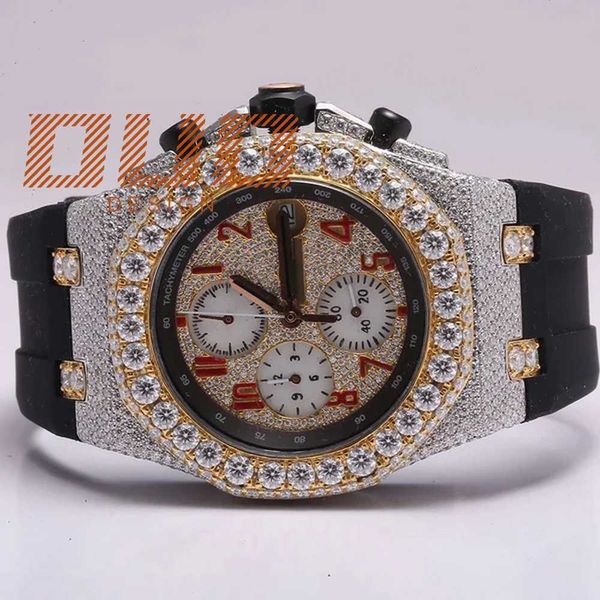 

Premium Luxury Customize Gold Black Iced Out VVS Moissanite Diamond Watch Hip Hop Mechanical Watch With GRA Certification