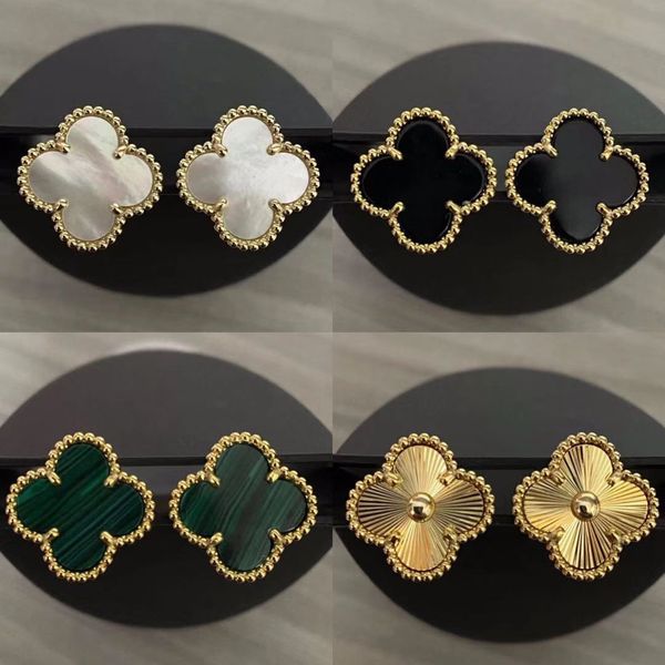 

20 color Designer Clover Studs Earring Vintage Four Leaf Clover Charm Stud Earrings Mother-of-Pearl Stainless Steel Gold Studs Agate for Women wedding Jewelry