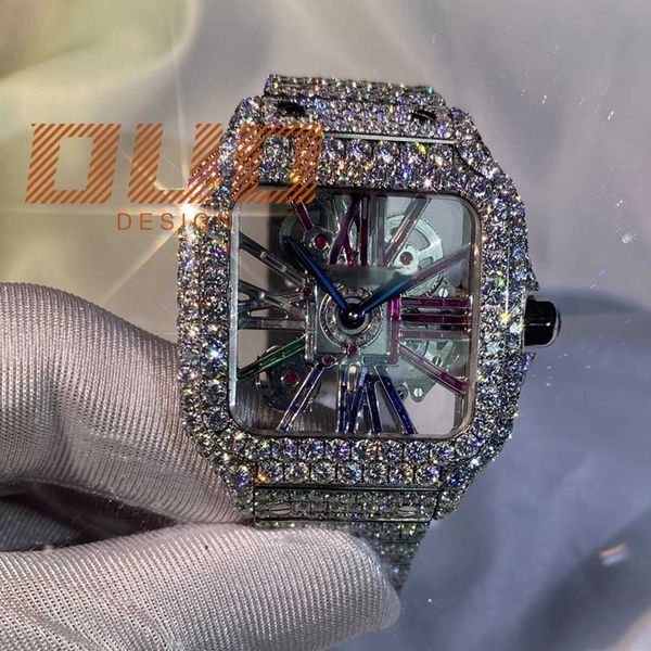 

Custom Design and Luxurious Studded Analog Stainless Steel IcedOut VVS Clarity Full Moissanite Diamond Hip Hop Wrist Watch, Silver