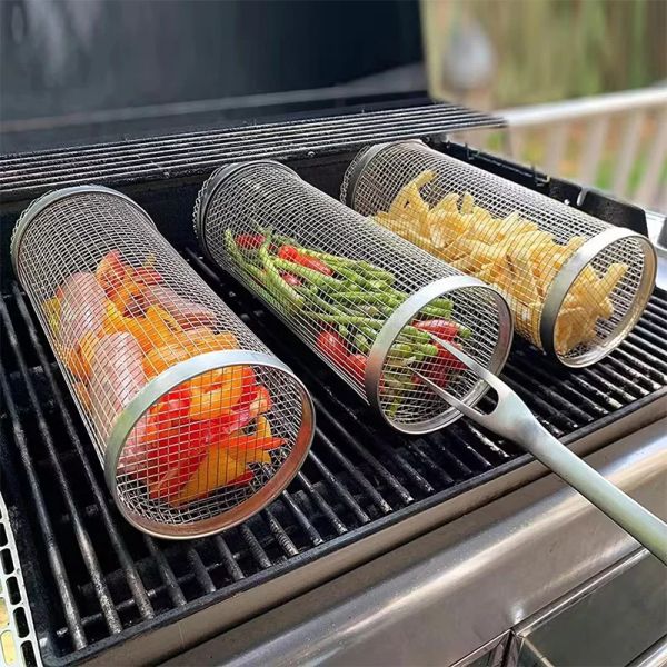 

Steel Stainless Barbecue Cooking Grill Grate Outdoor Camping BBQ Drum Grilling Basket Campfire Grid Picnic Cookware Kitchen Tool ing, Green