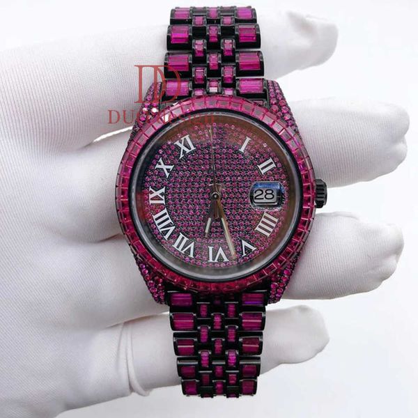 

Hip Hop Bling Hollow Out Wristwatch High End Iced Out Moissanite Mechanical Watch High quality, Purple
