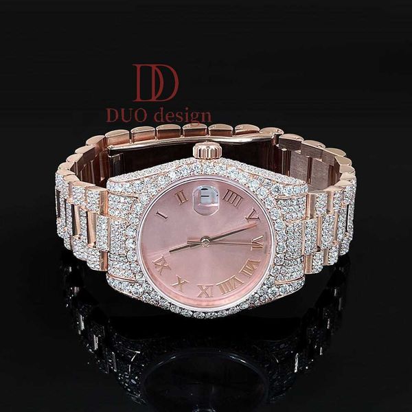 

2024 Luxury customized automatic VVS D Moissanite watch womens sparkling with diamond High quality, 01