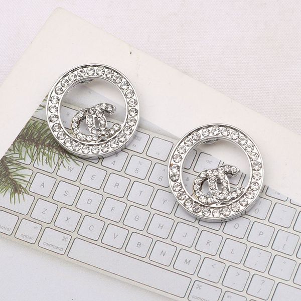 

18K Gold Plated 925S Silver Luxury Brand Designers Letters Stud Geometric Famous Women Girl Elegant Round Crystal Rhinestone Pearl Earring Wedding Party Jewerlry