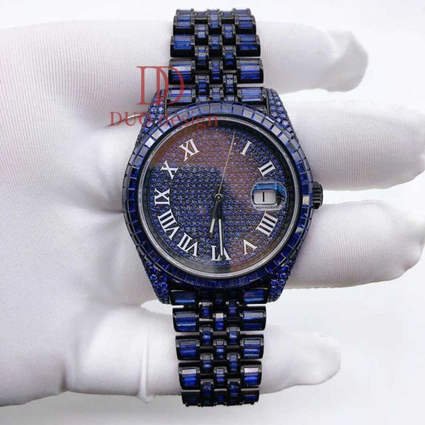 

2024 Hip hop Jewelry VVS Moissanite Watch Luxury Jewelry Moissanite Diamond Mechanical Watch, Blue