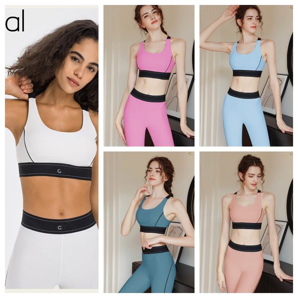 

AL-0010 Yoga Suit Women's Summer Adjustable Shoulder Strap Shock-proof Sports Bra Elastic Waist Training Yoga Pants Activewear Set, Skyblue sets