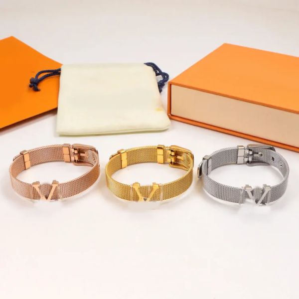 

Luxury Brand Designer Women Men Letter Watchband Knit Belt Bracelets Gold Silver Plated Stainless Steel Bangle Chain Wristband Cuff Fashion Jewelry Accessories