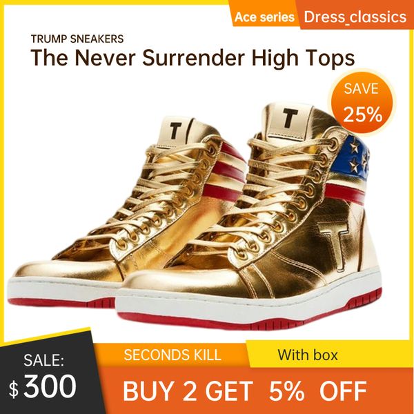 

The Never Surrender High Tops Casual Sport Shoes Sneaker Fashion Women Rubber Sole Sneakers Top Designer S Man Trainers Runners Shoe with Box Size 35-45, Gold