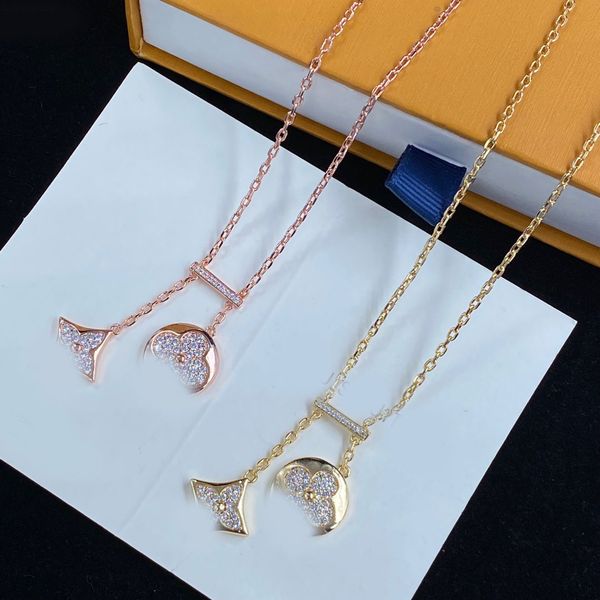 

Elegant Crystal Clover Star Pendant Chain Necklace Luxury Brand Designer Gold Silver Plated Stainless Steel Charm Chokers Women Jewerlry Wedding Gift With Box