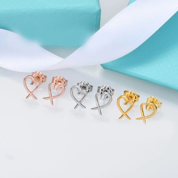 

Women Girl Elegant Heart Ear Stud S925 Sterling Silver Earring Luxury Brand Designer T Gold Silver Plated Pendant Earrings Fashion Jewelry Accessories Wholesale