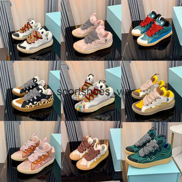 

Designer luxury casual shoes men women embossed leather curb sneakers nappa calfskin shoe rubber platform sole lace up trainers, #13