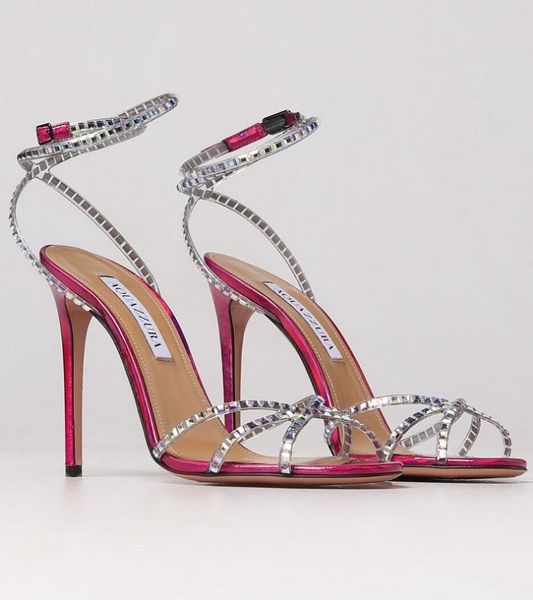 

2024 Summer Brand Dance Plexi Sandals Shoes Aquazzura Womens Heel Crystal-embellished Leather Crossed Strap High Heels Party Dress Wedding Lady Walking EU35-43, 1_color