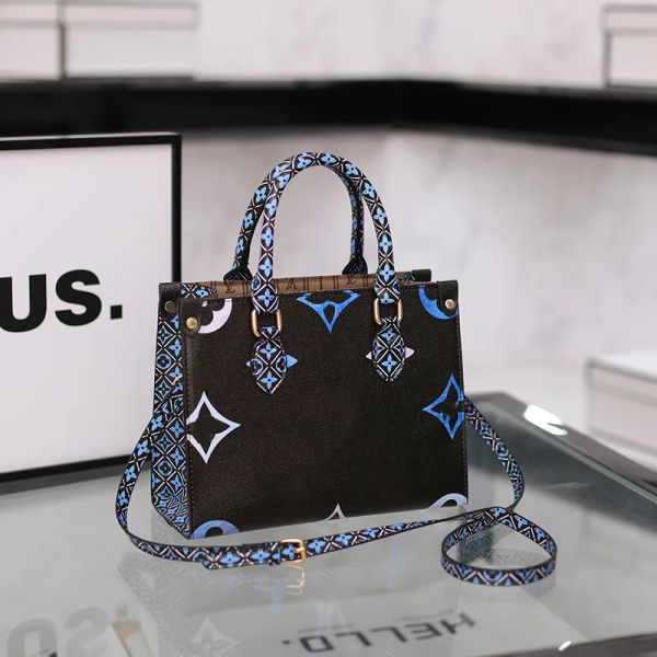

On The Go Tote Large Emboss Mummy Bag Luxurys Handbags Totes 25cm Onthegos Bag Totes Bag Luxury shopping bags Top quality handbags shoulder, Blue