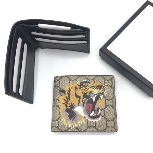 

Wallets 7A Quality Luxury designer wallet men card holders G Wallets Genuine leather portefeuille animal small Coin purses holder With box, G black+tiger