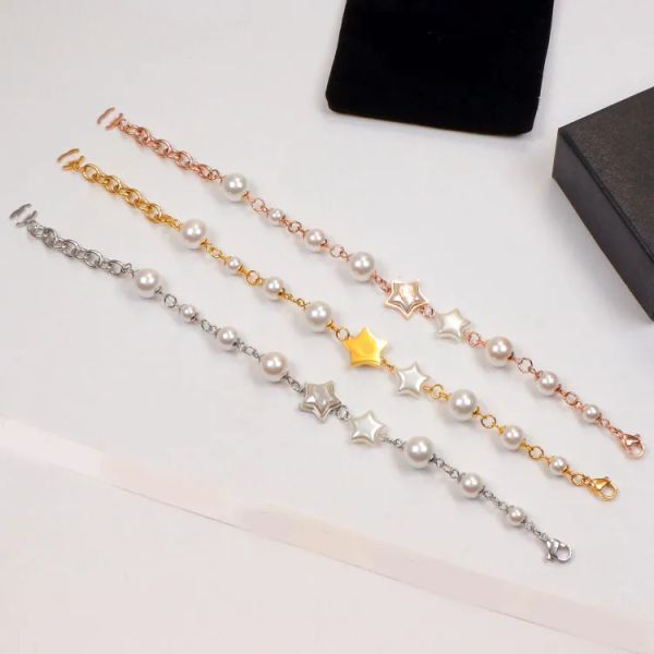

Elegant Luxury Brand Designer Women Men Pearl Charm Star Bracelets Gold Silver Plated Stainless Steel Pendant Chain Bangle Wristband Fashion Jewelry Accessories