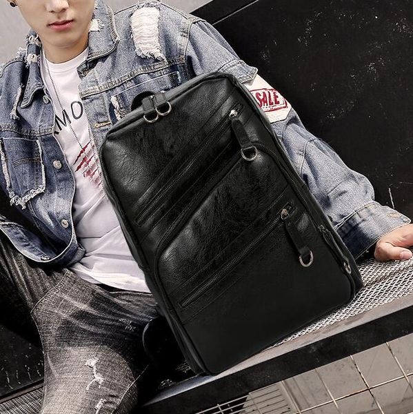 

Fashion men's shoulder bag 2 colors simple solid color travel leisure backpack soft light leather student backpack Joker double zipper fashion handbag wholesale, Multi
