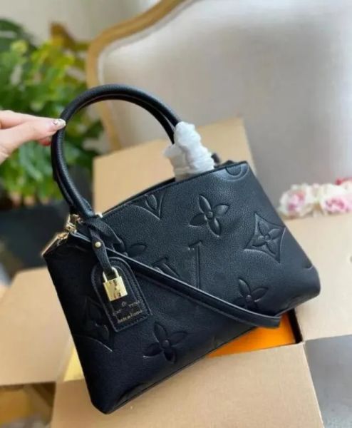 

PETIT PALAIS Designers shoulder bag Genuine leather Fashion pillow Luxurys GRAND PALAIS bag Embossing flower pochette Women Handbag #222, Black