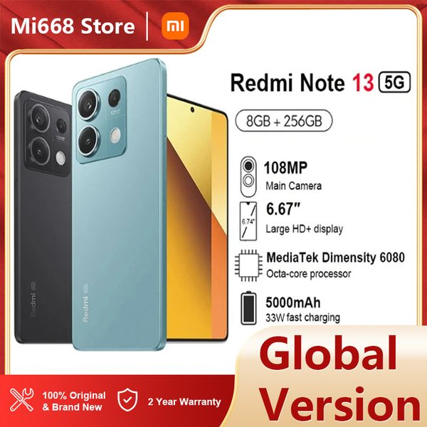 

Version Global Xiaomi Redmi Note 13 5G 8GB 256GB Smartphone Dimensity 6080 120hz AMOLED Dotdisplay 108MP Camera 33W NFC